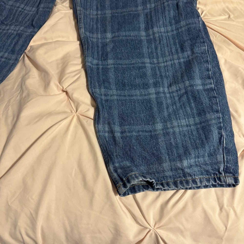 ASOS Blue Plaid Flare & Wide Leg Jeans - Picture 3 of 7